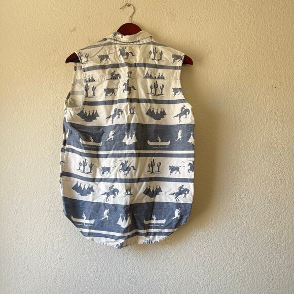 Vintage 90s western cowboy print sleeveless button up shirt size large - Picture 3 of 6